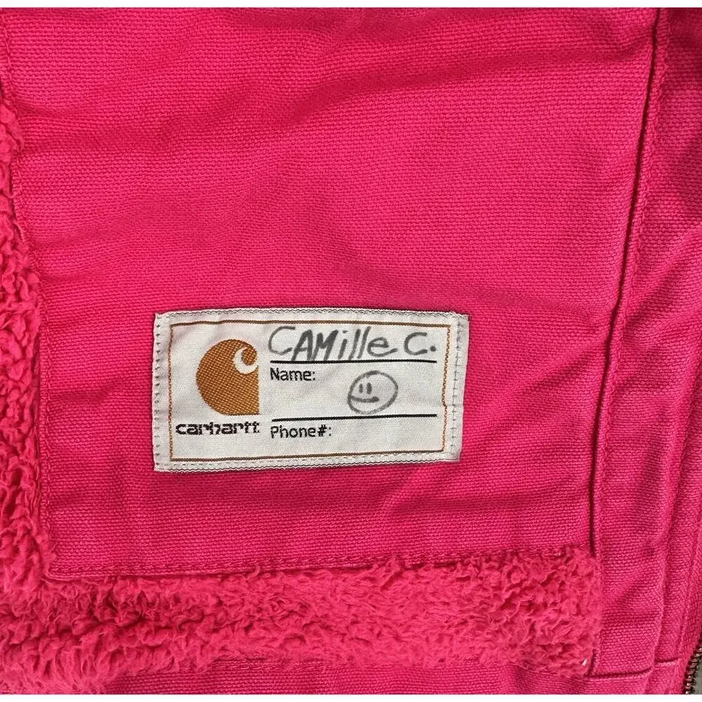 Pink Carhartt Duck Canvas Girls Sherpa Lined Coat/Jacket Youth Size M (10-12)